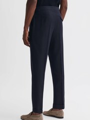Reiss Navy Thom Adjustable Tapered Fit Trousers with Turn-Ups - Image 3 of 3