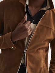 Reiss Tobacco Riley Suede Zip-Through Jacket - Image 4 of 7