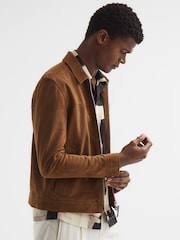 Reiss Tobacco Riley Suede Zip-Through Jacket - Image 6 of 7