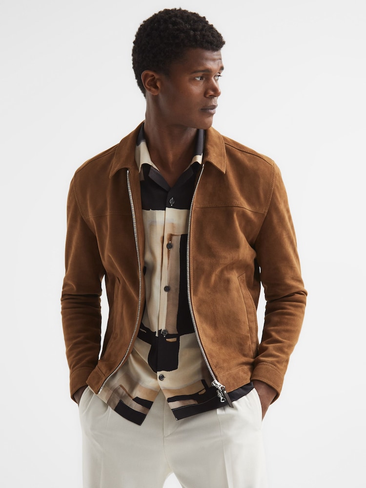 Reiss Tobacco Riley Suede Zip-Through Jacket - Image 7 of 7