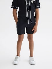 Granatowy - Reiss Dexter Textured Drawstring Shorts - Image 1 of 6
