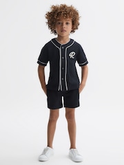 Granatowy - Reiss Dexter Textured Drawstring Shorts - Image 3 of 6