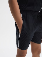 Granatowy - Reiss Dexter Textured Drawstring Shorts - Image 4 of 6