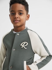 Reiss Light Khaki/Ecru Giles Senior Long Sleeve Interlock Bomber Jacket - Image 4 of 6