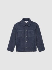 Reiss Blue Cruz Senior Bouclé Press Stud Overshirt - Image 2 of 6