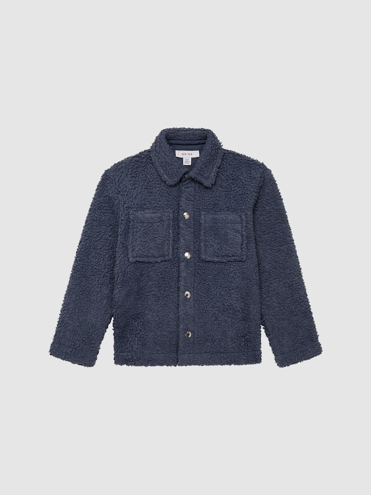 Reiss Blue Cruz Senior Bouclé Press Stud Overshirt - Image 2 of 6