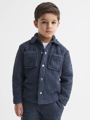 Reiss Blue Cruz Senior Bouclé Press Stud Overshirt - Image 3 of 6