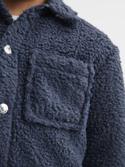 Reiss Blue Cruz Senior Bouclé Press Stud Overshirt - Image 4 of 6