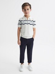 Reiss Optic White Cole Junior Half-Zip Textured T-Shirt - Image 1 of 6