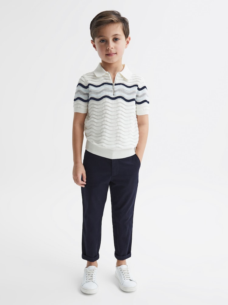 Reiss Optic White Cole Junior Half-Zip Textured T-Shirt - Image 1 of 6