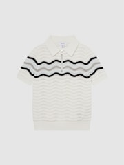 Reiss Optic White Cole Junior Half-Zip Textured T-Shirt - Image 2 of 6