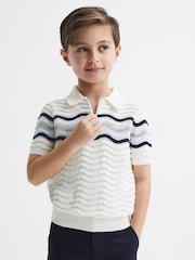 Reiss Optic White Cole Junior Half-Zip Textured T-Shirt - Image 3 of 6