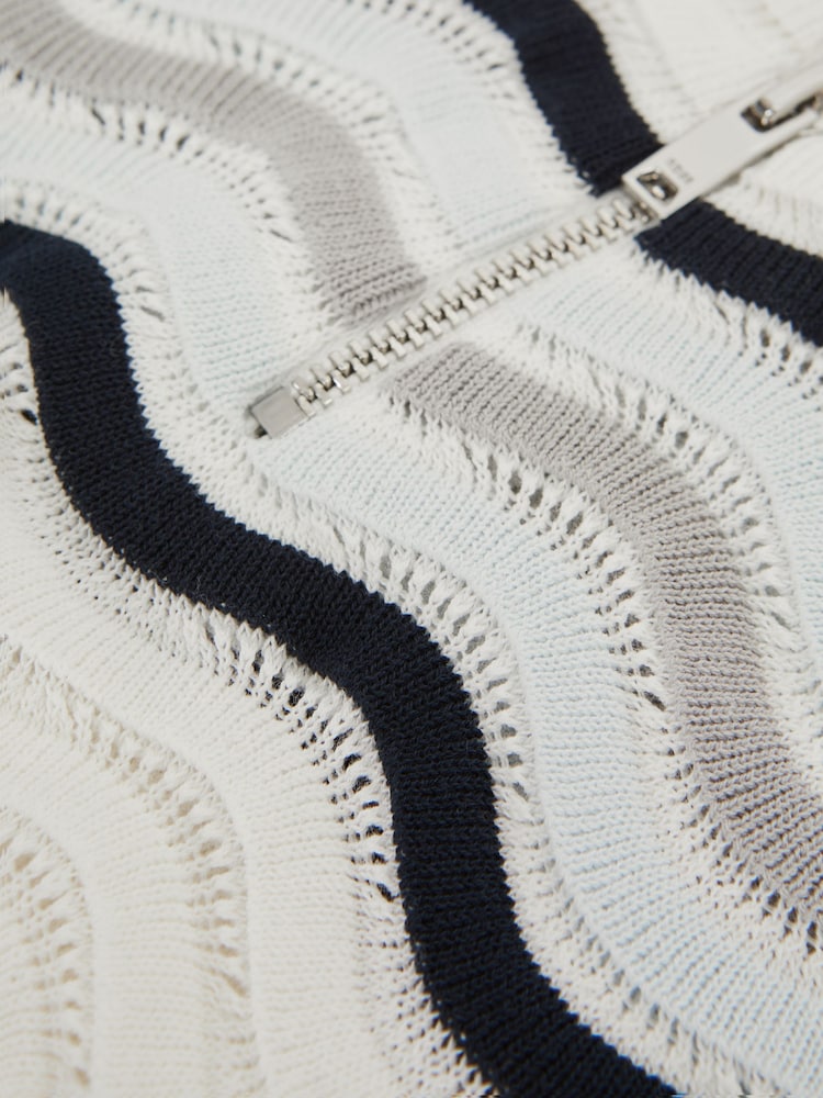 Reiss Optic White Cole Junior Half-Zip Textured T-Shirt - Image 6 of 6