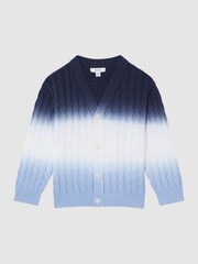 Reiss Blue Cosmo 9-12 yrs Ombre Cable Knit Cardigan - Image 2 of 6
