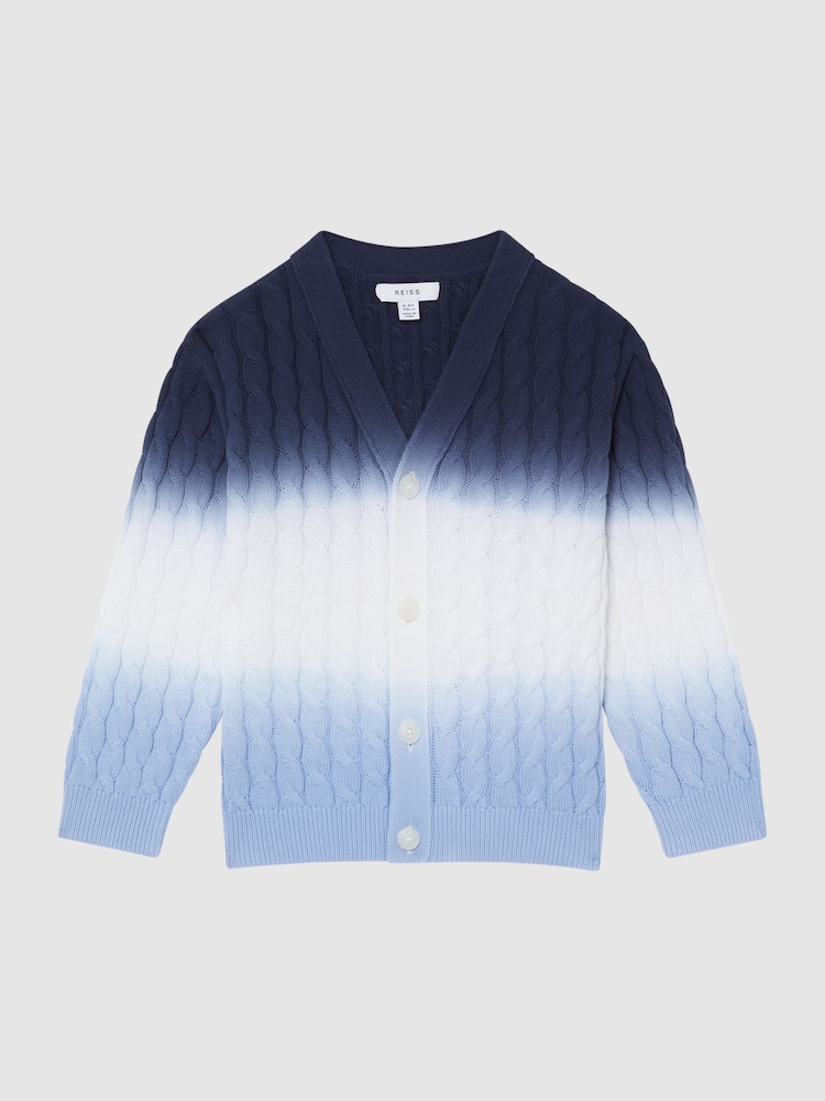 Reiss Blue Cosmo 9-12 yrs Ombre Cable Knit Cardigan - Image 2 of 6