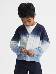 Reiss Blue Cosmo 9-12 yrs Ombre Cable Knit Cardigan - Image 3 of 6