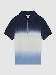 Reiss Blue Micah Junior Ombre Half Zip Polo T-Shirt - Image 2 of 5