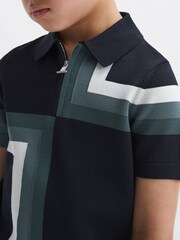 Reiss Navy Chapel Slim Fit Short Sleeve Half Zip Polo Shirt - Image 4 of 6
