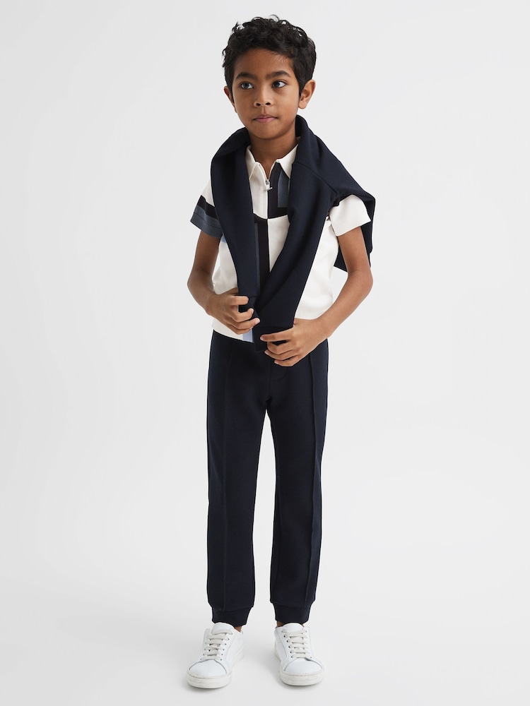 Reiss Optic White Chapel Slim Fit Short Sleeve Half Zip Polo Shirt - Image 1 of 6
