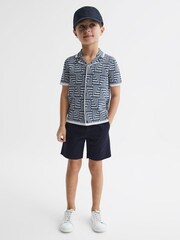 Reiss Airforce Blue Milo Senior Abstract Printed Cuban Collar Shirt - Image 6 of 7