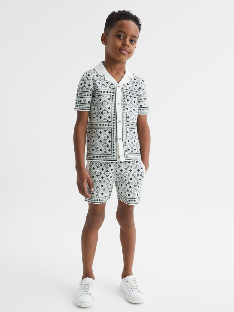 Reiss Sage Charmer Senior Abstract Printed Cuban Collar Shirt - Image 1 of 6 Reiss Sage Charmer Senior Abstract Printed Cuban Collar Shirt - Image 1 of 6
