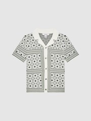 Reiss Sage Charmer Senior Abstract Printed Cuban Collar Shirt - Image 2 of 6