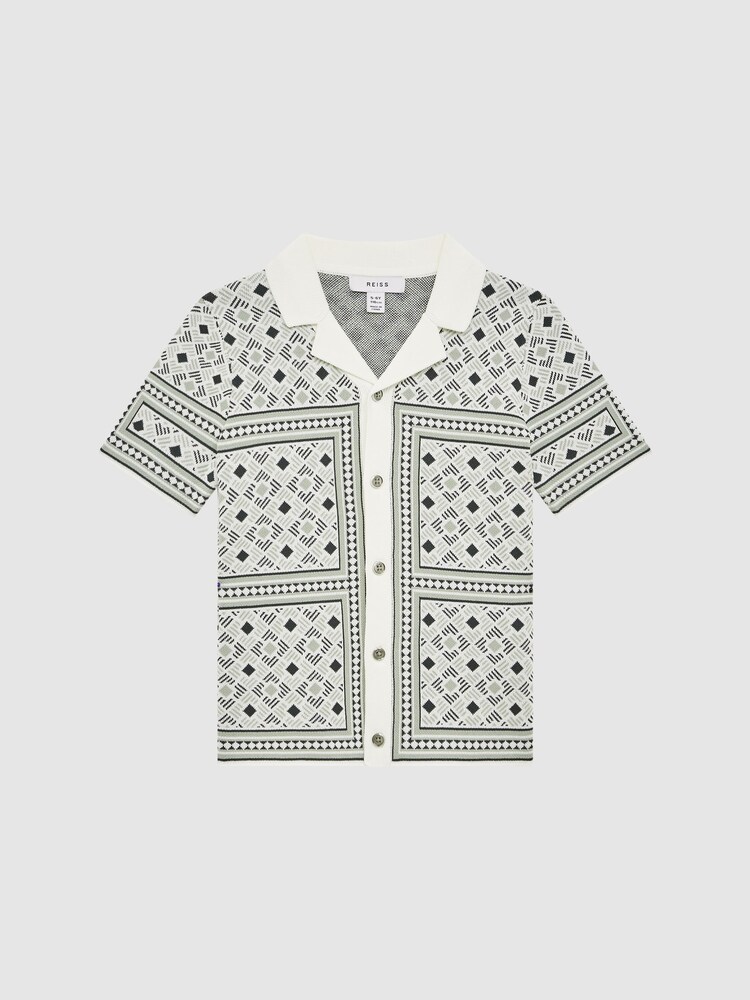 Reiss Sage Charmer Senior Abstract Printed Cuban Collar Shirt - Image 2 of 6