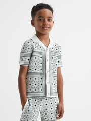 Reiss Sage Charmer Senior Abstract Printed Cuban Collar Shirt - Image 3 of 6