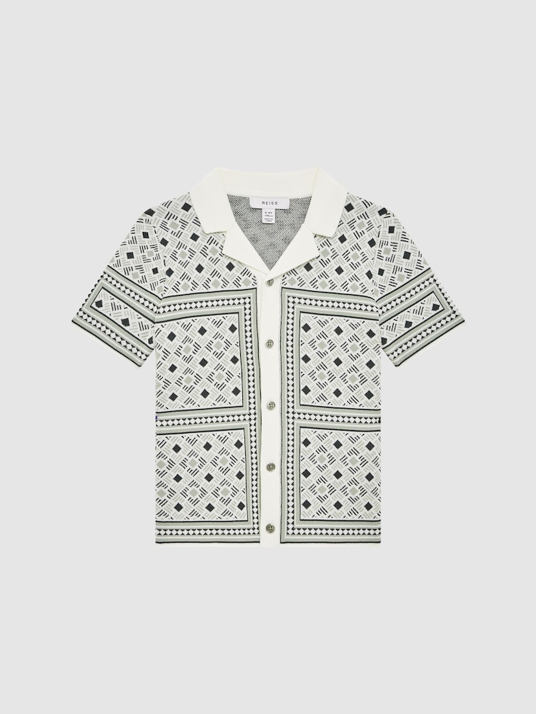 Reiss Sage Charmer Junior Abstract Printed Cuban Collar Shirt - Image 2 of 6