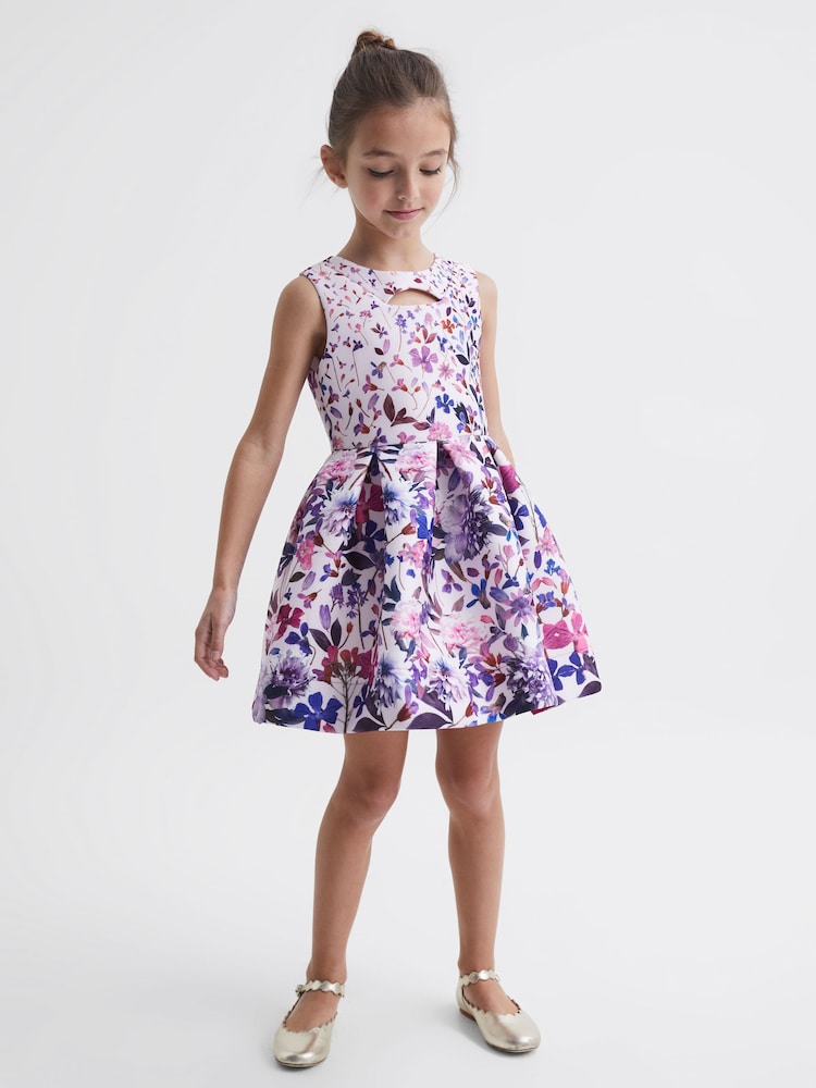 Reiss Lilac Heidi Senior Printed Cut-Out Dress - Image 1 of 6