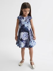 Reiss Blue Keri 4-9 yrs Floral Printed Scuba Dress - Image 1 of 6