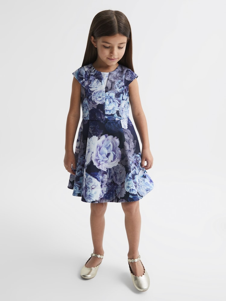 Reiss Blue Keri 4-9 yrs Floral Printed Scuba Dress - Image 1 of 6 Reiss Blue Keri 4-9 yrs Floral Printed Scuba Dress - Image 1 of 6