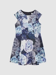 Reiss Blue Keri 4-9 yrs Floral Printed Scuba Dress - Image 2 of 6