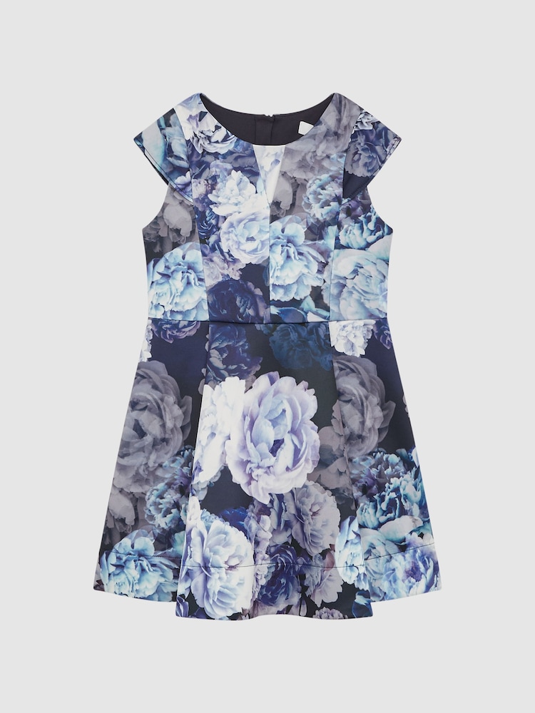 Reiss Blue Keri 4-9 yrs Floral Printed Scuba Dress - Image 2 of 6