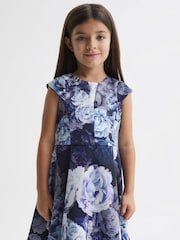 Reiss Blue Keri 4-9 yrs Floral Printed Scuba Dress - Image 3 of 6