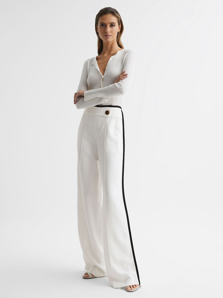 Reiss Cream Lina High Rise Wide Leg Trousers - Image 6 of 6
