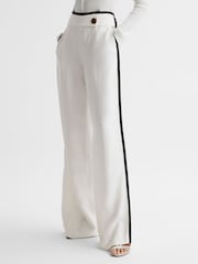 Reiss Cream Lina High Rise Wide Leg Trousers - Image 1 of 7