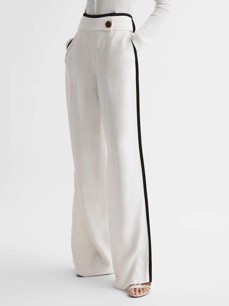 Reiss Cream Lina High Rise Wide Leg Trousers - Image 1 of 7