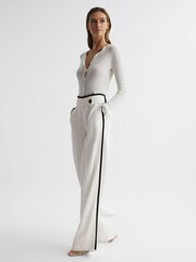 Reiss Cream Lina High Rise Wide Leg Trousers - Image 3 of 7