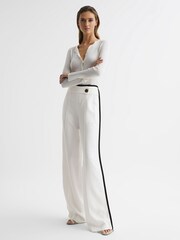 Reiss Cream Lina High Rise Wide Leg Trousers - Image 6 of 7