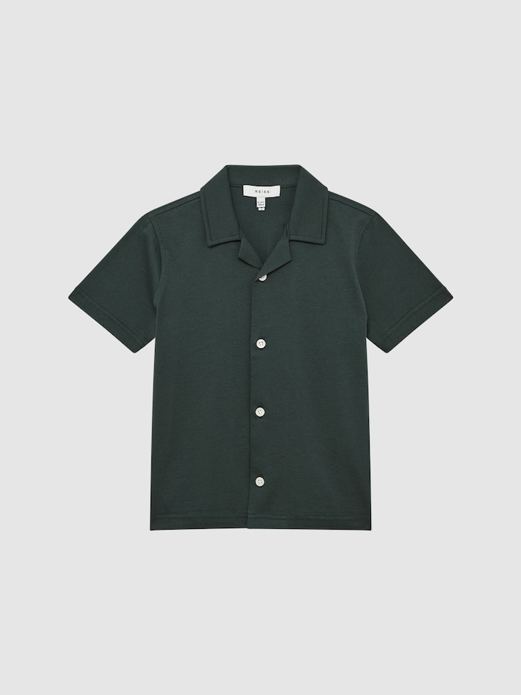 Reiss Pine Green Caspa Cotton Jersey Buttoned Shirt - Image 2 of 7 Reiss Pine Green Caspa Cotton Jersey Buttoned Shirt - Image 2 of 7