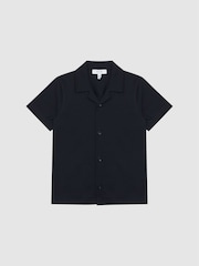 Reiss Navy Caspa Cotton Jersey Buttoned Shirt - Image 2 of 6