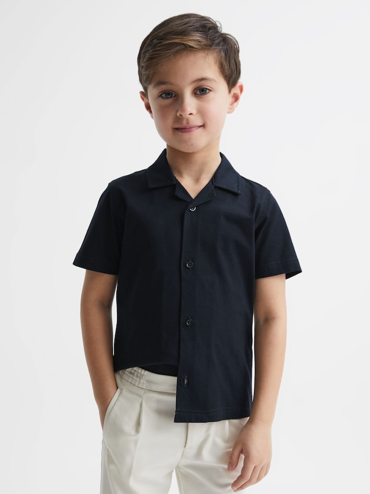 Reiss Navy Caspa Cotton Jersey Buttoned Shirt - Image 1 of 5