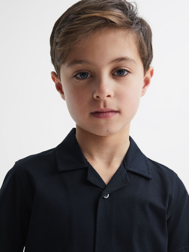 Reiss Navy Caspa Cotton Jersey Buttoned Shirt - Image 2 of 5