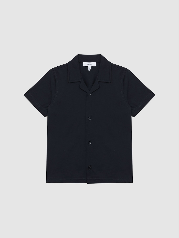 Reiss Navy Caspa Cotton Jersey Buttoned Shirt - Image 2 of 6
