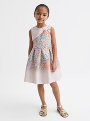 Reiss Pale Pink Emily 4-9 yrs Scuba Floral Printed Dress - Image 3 of 6