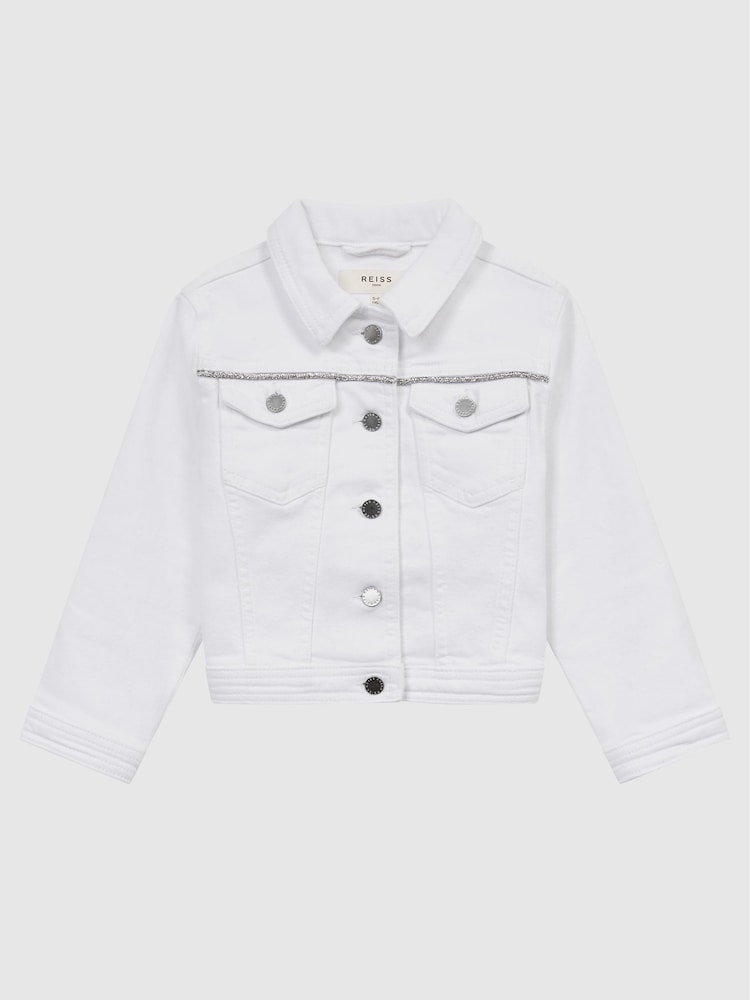 Reiss White Nala 4-9 yrs Sparkle Stripe Denim Jacket - Image 2 of 7