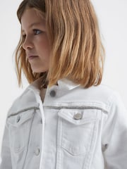 Reiss White Nala 4-9 yrs Sparkle Stripe Denim Jacket - Image 4 of 7