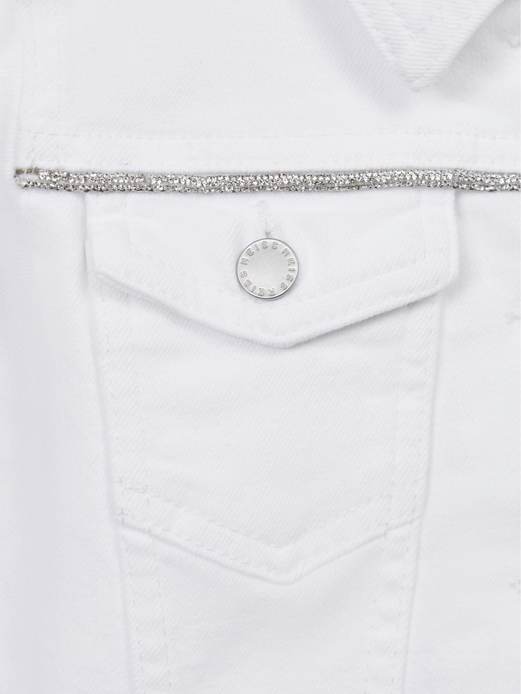 Reiss White Nala 4-9 yrs Sparkle Stripe Denim Jacket - Image 7 of 7