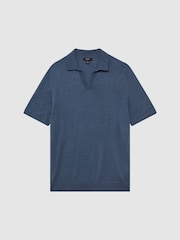 Reiss Airforce Blue Malbec Open Collar Silk Merino Polo Shirt - Image 2 of 6